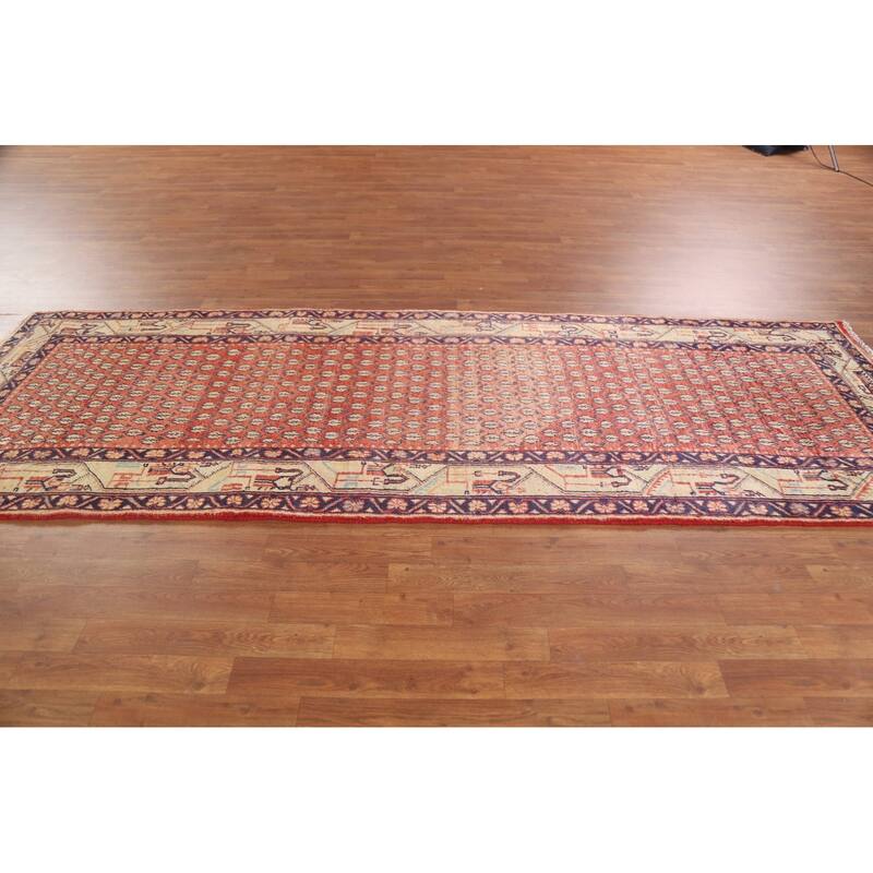 Hand Knotted Oriental 100% Wool Carpet Traditional All-Over Red Botemir Runner Rug - 10' 3'' X 3' 6''