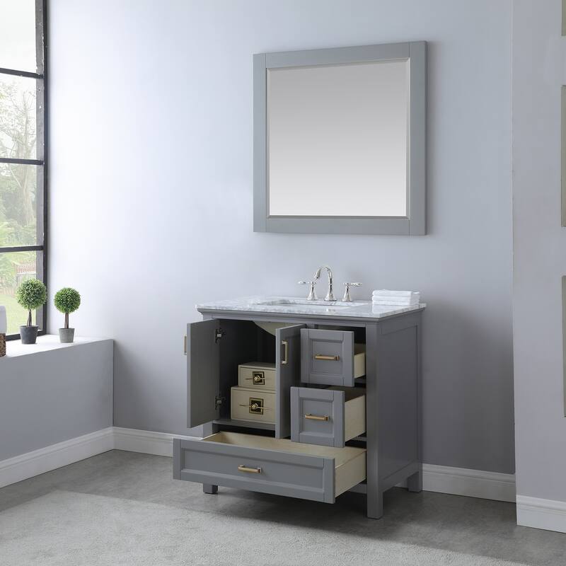 Altair Isla Single Bathroom Vanity Set and Aosta White Countertop with Mirror