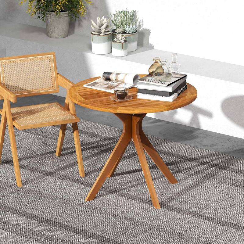 35.5" Wood Dining Table Round Bistro Table w/ Slatted Tabletop