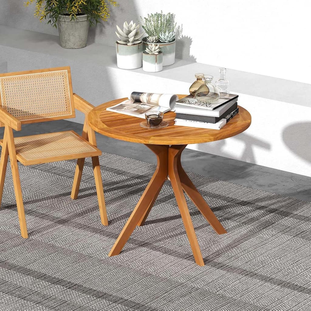 35.5" Wood Dining Table Round Bistro Table w/ Slatted Tabletop
