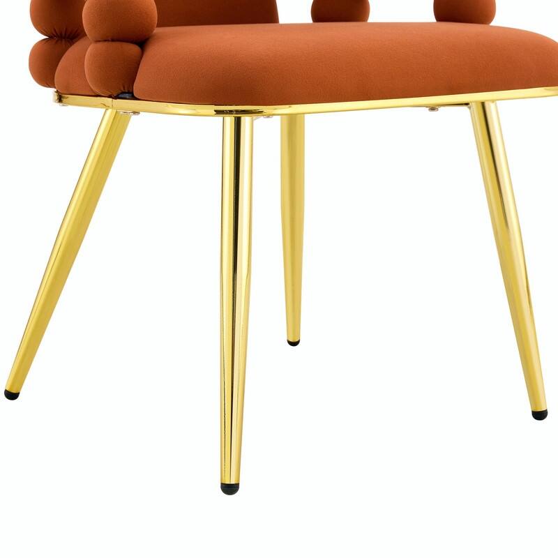 Set of 2 Puffy Bubble Velvet Dining Chairs with Ball Chain Design & Gold Legs