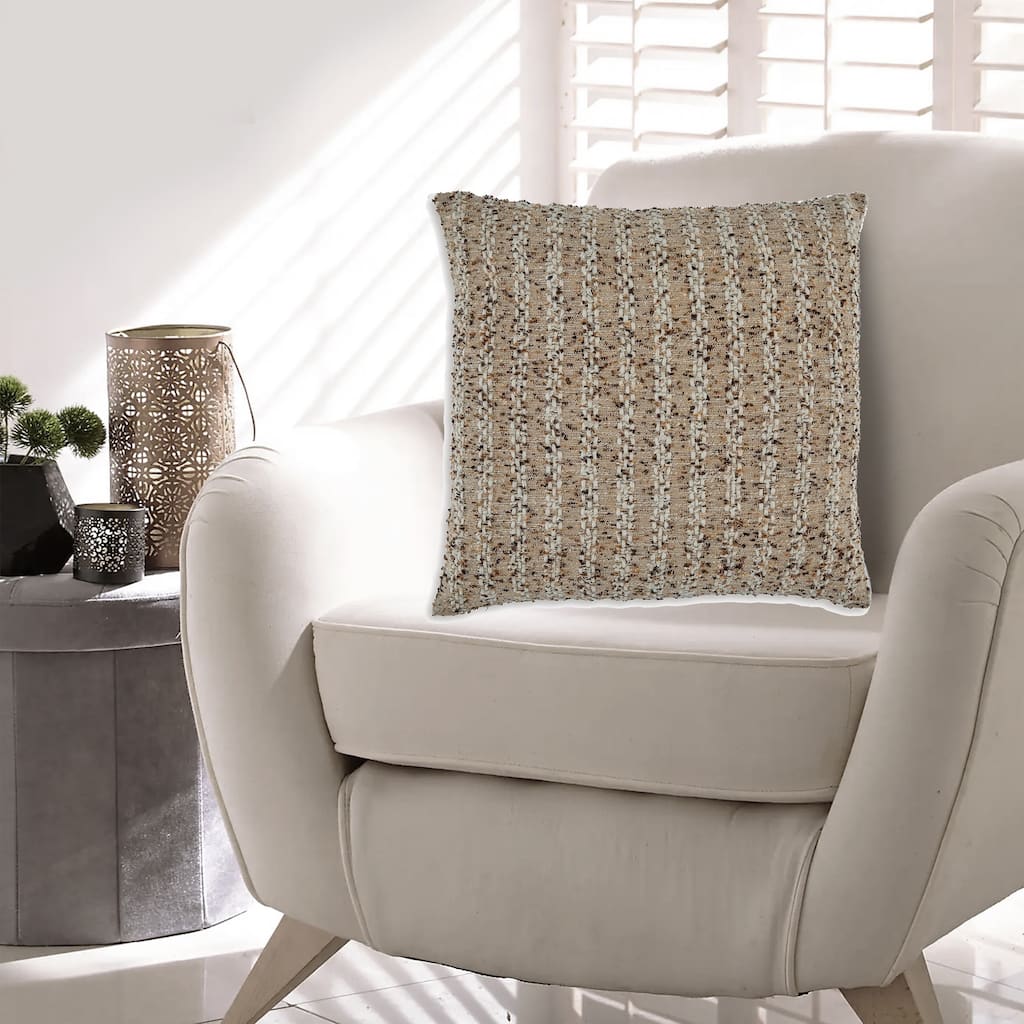 Lany 22 Inch Accent Pillow Set of 4, Woven Striped Design, Zipper, Brown