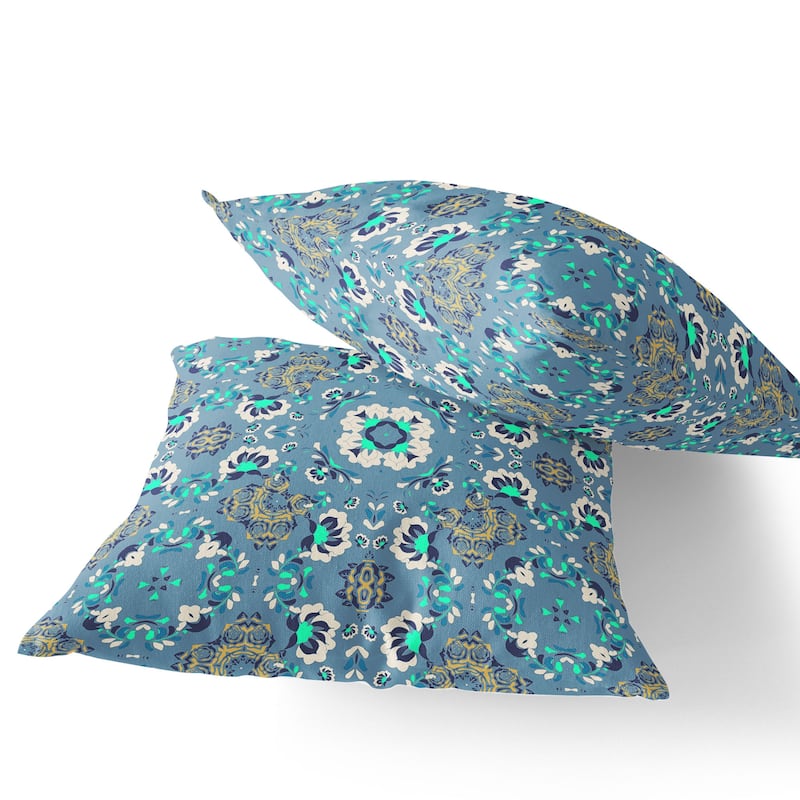 HomeRoots Set of Two 16" X 16" Blue and Green Blown Seam Floral Indoor Outdoor Throw Pillow - 16.00' X '16.00' X '5.00
