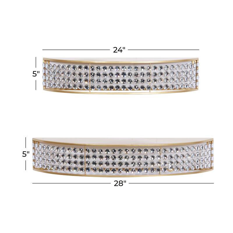 Gold Metal Half-Moon Wall Shelf with Crystal Embellishments (Set of 2)