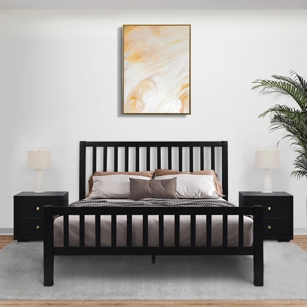 slide 2 of 55, Hampton Wooden Platform Bed with Slatted Headboard and Footboard