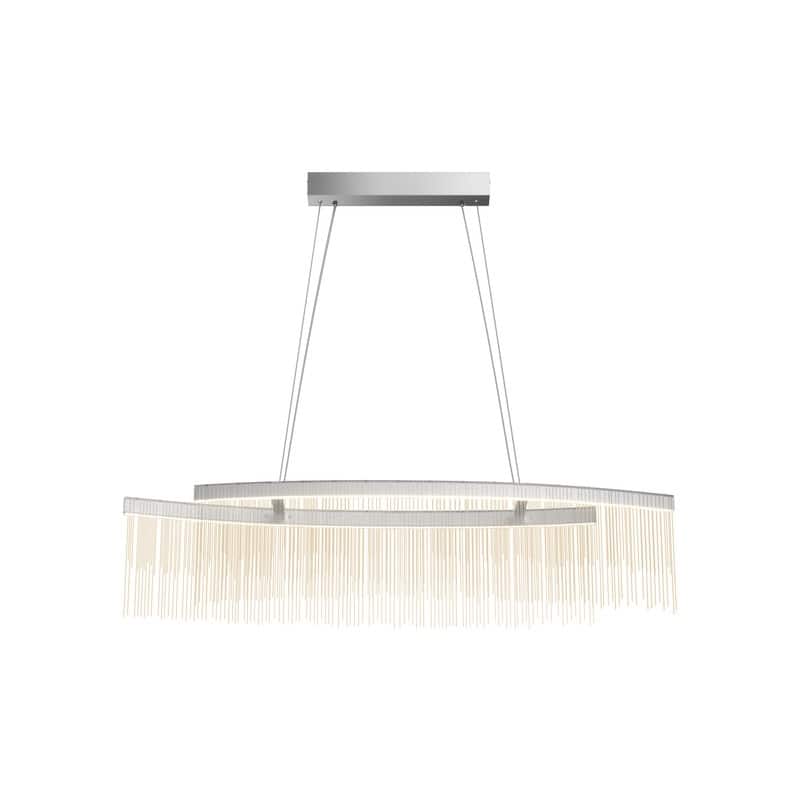 Rectangular Aluminum Tassels Chandelier Linear Ceiling Light Fixture Over Kitchen Island, 3 Colors Lighting - Chrome Silver