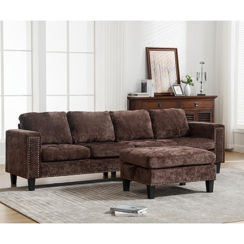 5-Seat Modular Sofa with Storage Ottoman and Reversible Chaise - Brown
