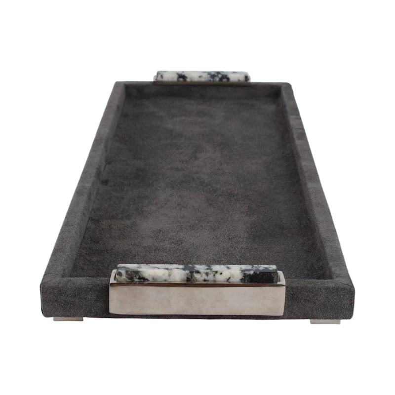 Wood Metal Modern Serving Tray with Handles Home Decor - Gray, 22" - 22.0"