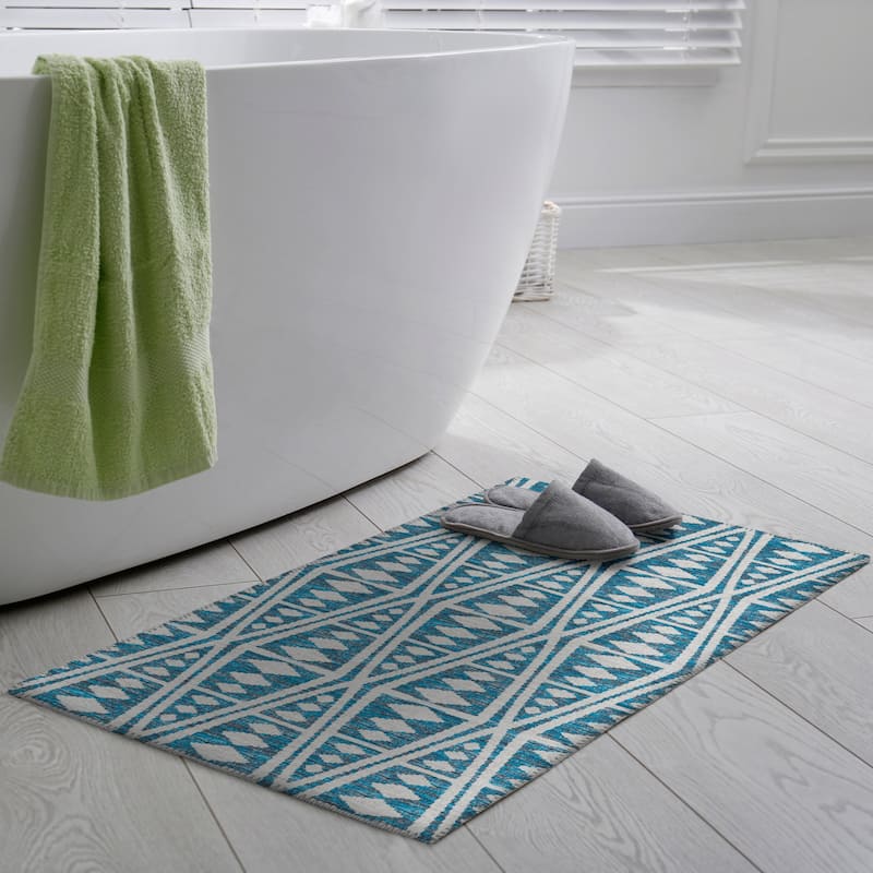 Indoor/ Outdoor Addison Yuma Southwest Tribal WashableArea Rug - 1'8" x 2'6" - Blue