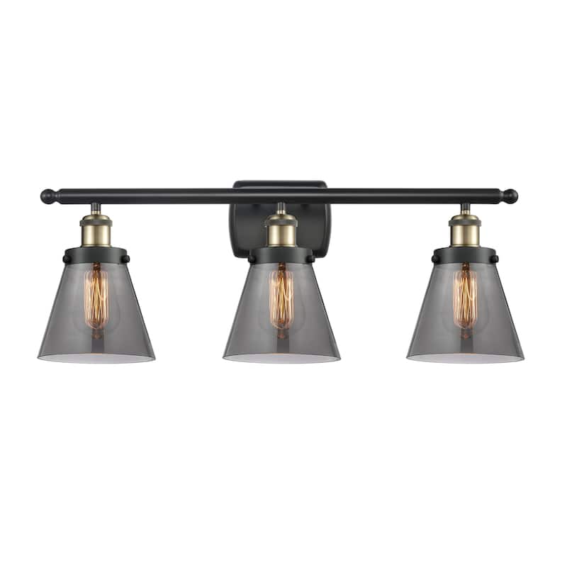 Innovations Lighting 916-3W-11-26 Cone Vanity Cone 3 Light 26" Wide - Black Antique Brass / Plated Smoke