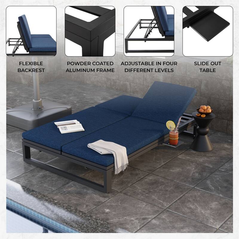 Chelsea Polyester Fabric Outdoor Lounge Chair with Four-Level Adjustable Backrest and Powder-Coated Aluminum Frame