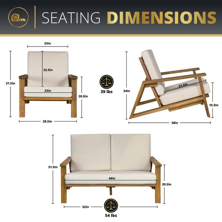 Kinger Home Ezra 4-Piece Patio Furniture Set for 4, Teakwood Frame