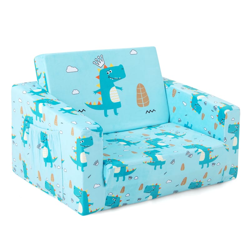 Kids Recliner Sofa Converts to Sleeper Bed for Boys Girls-Blue - 22.5"L x 16.5"W x 15.5"H