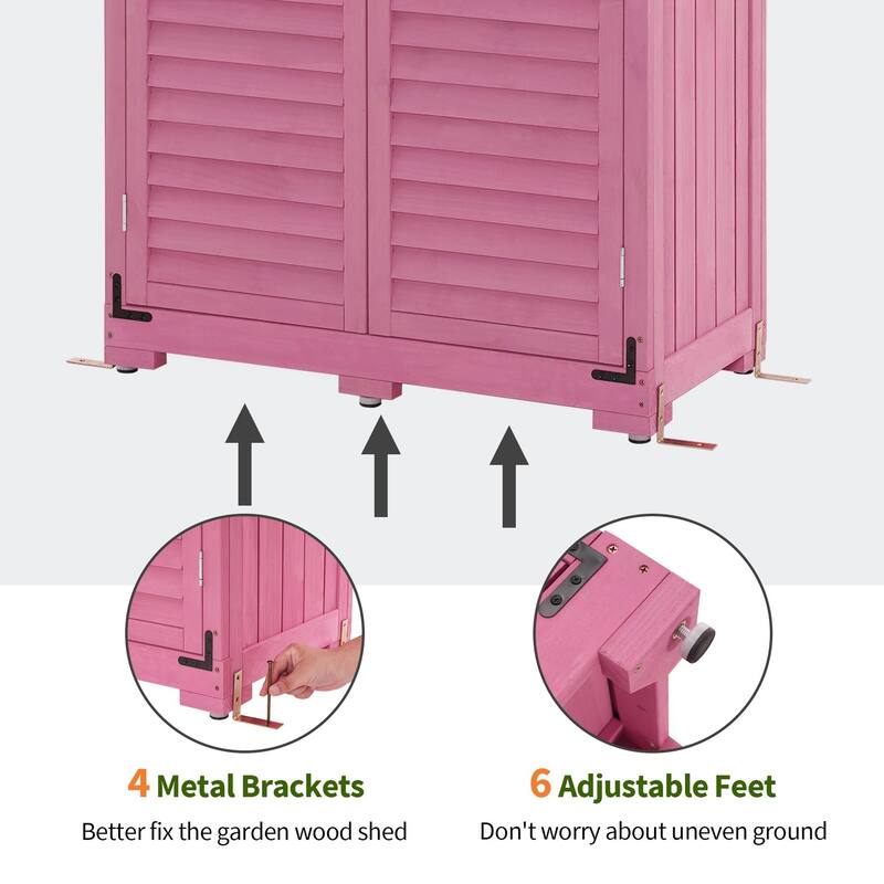 MCombo 63 inch Tall Outdoor Storage Tool Cabinet Shed with Lock for Yard (34.3" L x 18.3" W x 63" H), Wooden 0870 - N/A