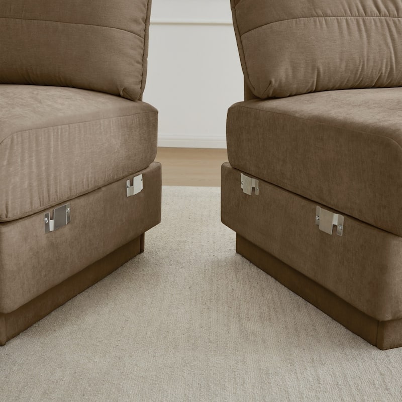 105" Chenille Sectional Sofa with 2 Round Pillows and 2 Movable Ottomans