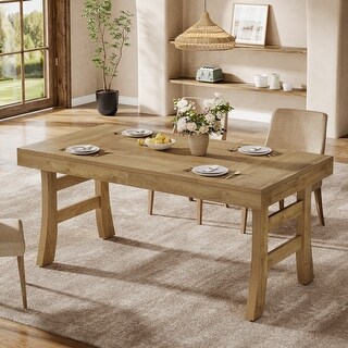 63 Inches Rectangular Farmhouse Dining Table for 4-6 People - 63" W x ...