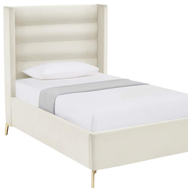 HomeRoots Cream Velvet Upholstered Full Bed Frame