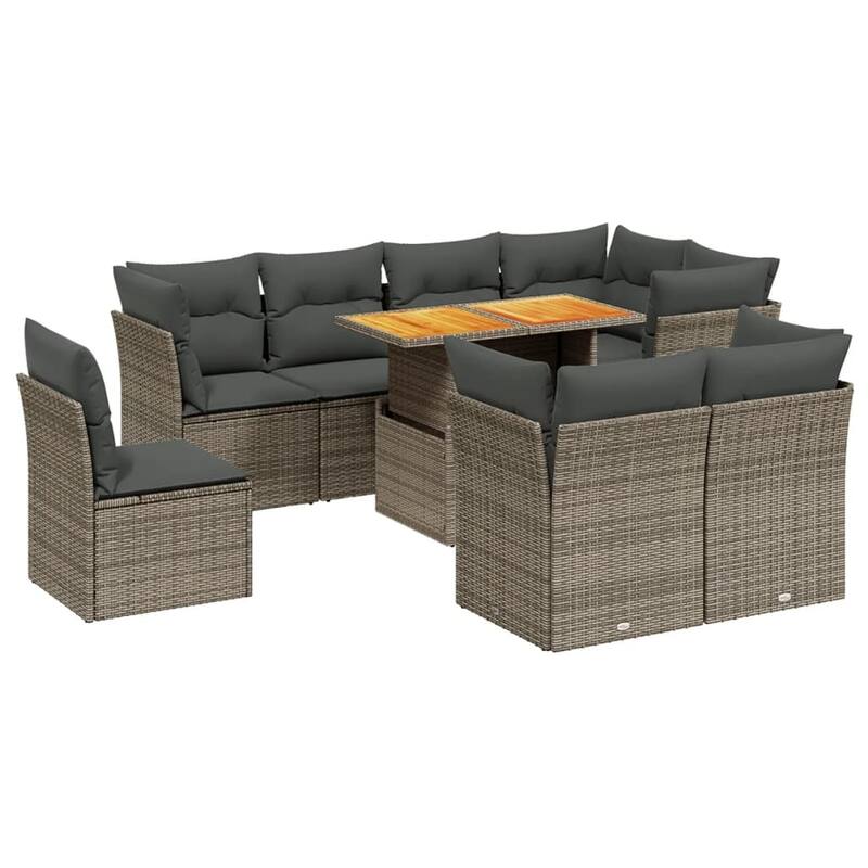 vidaXL Patio Sofa Set with Cushions Table and Lounge Seats 9 Piece Poly Rattan - 21.7 x 39.4 x 28.7