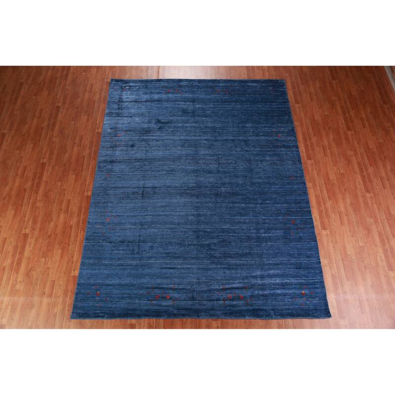 Blue Gabbeh Indian Area Rug Hand-Knotted Silk Carpet - 8'10" x 11'5"