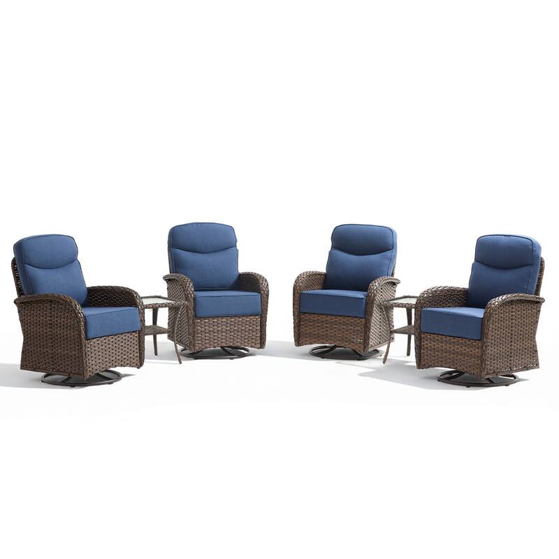 Meyreso 6-Piece Wicker Patio Swivel Glider Chairs with 6-Inch Thick Cushions and Side Table