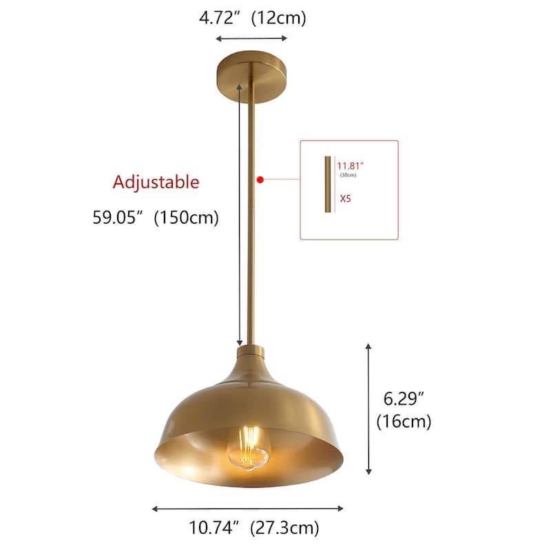 Vintage Gold 1-Light Dome Shape Hanging Lamp Fixture