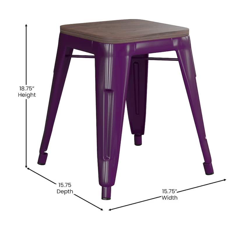 Set of 4 18" Table Height Indoor Stackable Metal Stool with Wood Seat