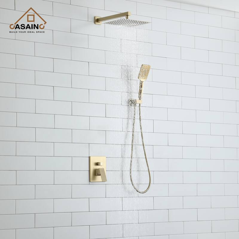 3-Spray Pattern 12 in. Wall Mount Shower System in Brushed Gold