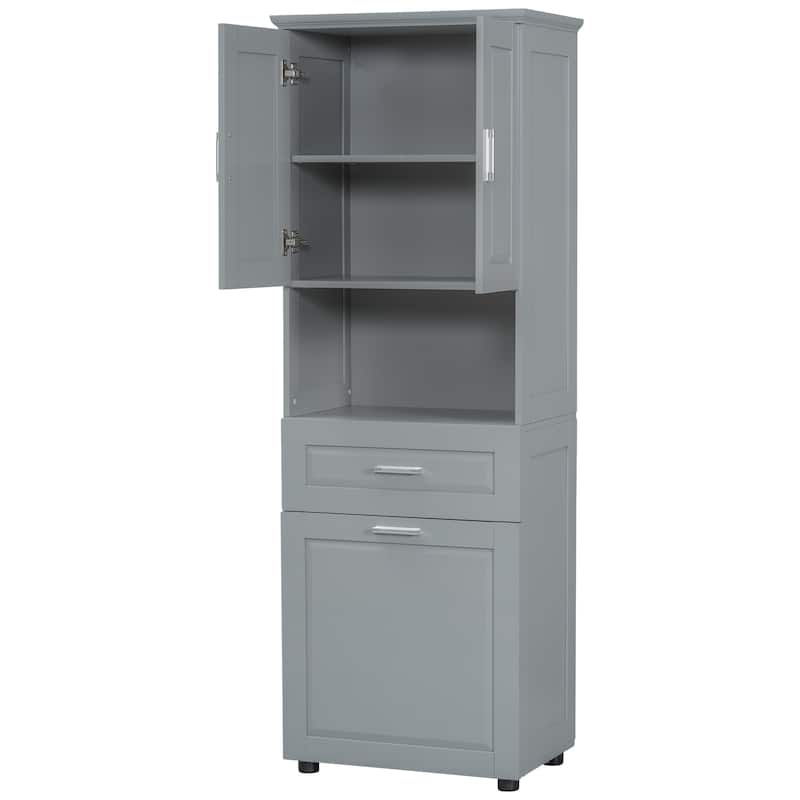 Roomfitters Tall Bathroom Cabinet with Tilt-Out Laundry Basket and Upper Storage Compartment Large Organizer