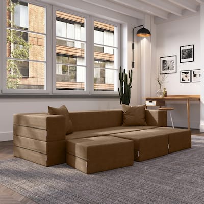 Porch & Den California King Convertible Sleeper Sofa and Ottomans