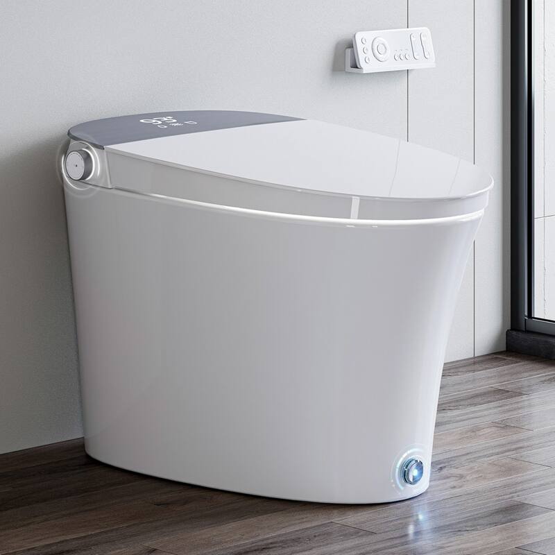 Smart Bidet Toilet with Built-In Tank & Pump, 17" Chair Height, Heated Seat, Wash/Dry, Remote - White