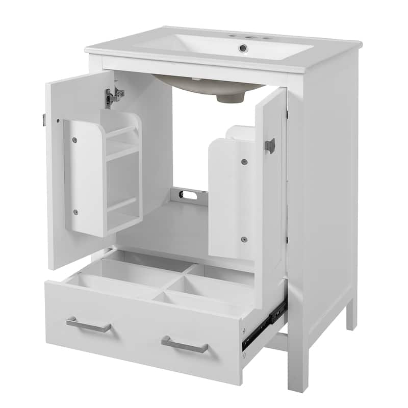 Roomfitters 24" Bathroom Vanity with Undermount Basin, 2 Doors, 1 Drawer, Double-Layer Shelf and Soft-Close Design