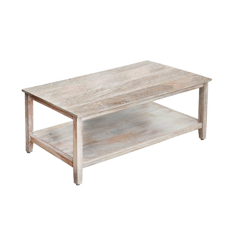 Whitman Light Brown Handmade Wood Coffee Table with Storage Shelf, 26"W x 48"L x 18"H by Sevita - 26"W x 48"L x 18"H