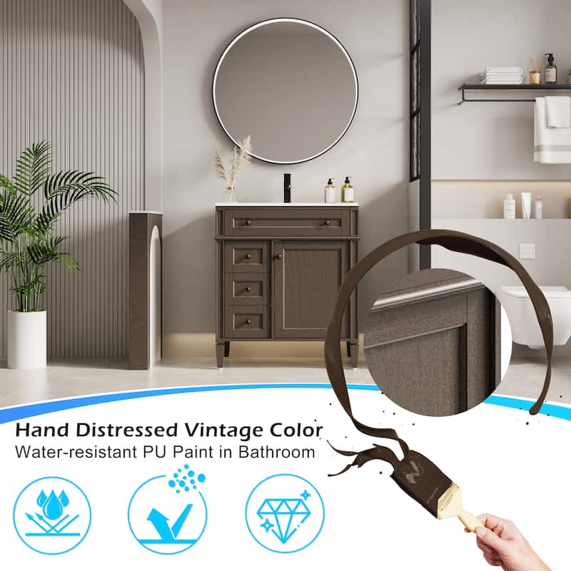 Retro Bathroom Vanity W/ Drop in Sink Combo Cabinet Set