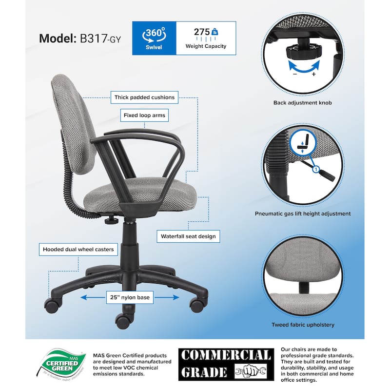 Boss Grey Mid-back Ergonomic Task Chair - Grey
