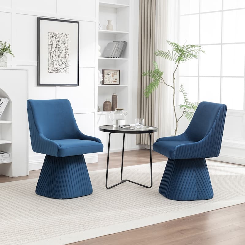 SEYNAR Modern Velvet 360 Degree Swivel Armless Dining chair Set of 2 - Navy