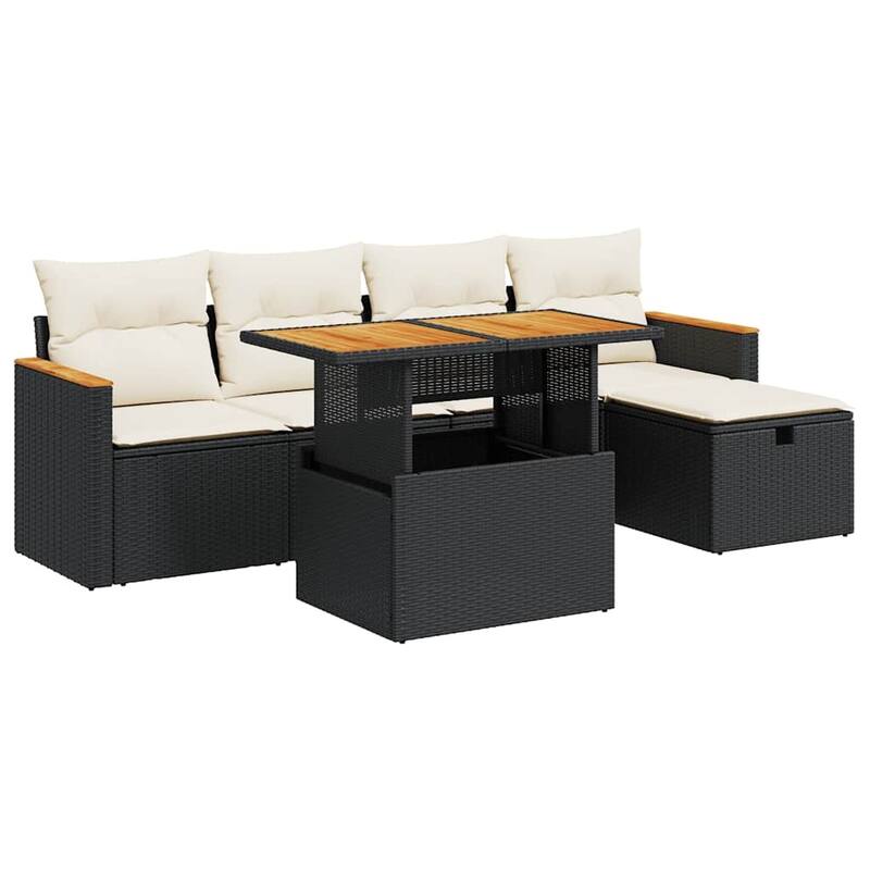 vidaXL Patio Sofa Set with Cushions Outdoor Furniture 6 Piece Poly Rattan