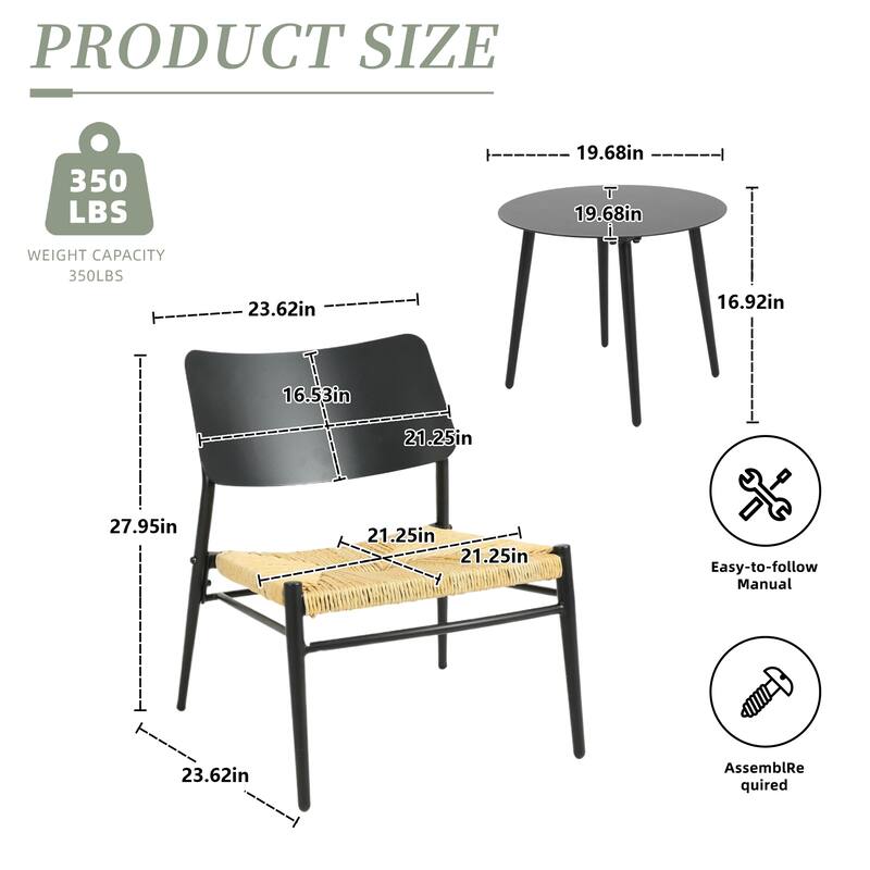 HOMEFUN Outdoor 3-Piece Aluminum Rattan Dining Sets