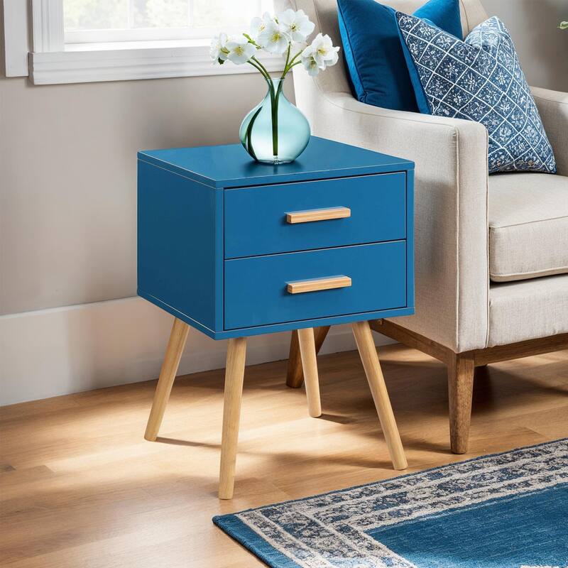 Medieval End Table 2 Drawer - Blue Accent Table, Living Room Side Table, Versatile Storage, Easy Assembly - 23.75