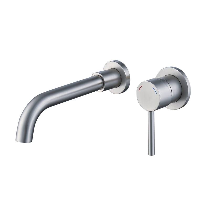 Wall Mount Faucet for Bathroom Sink or Bathtub, Single Handle 2 Holes Brass Rough-in Valve Included, Matte Black - Nickel