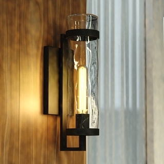 VAXCEL Seymour 1-Light Textured Black Outdoor Wall Sconce made of Durable Metal, Clear Water Glass Shade, LED Compatible