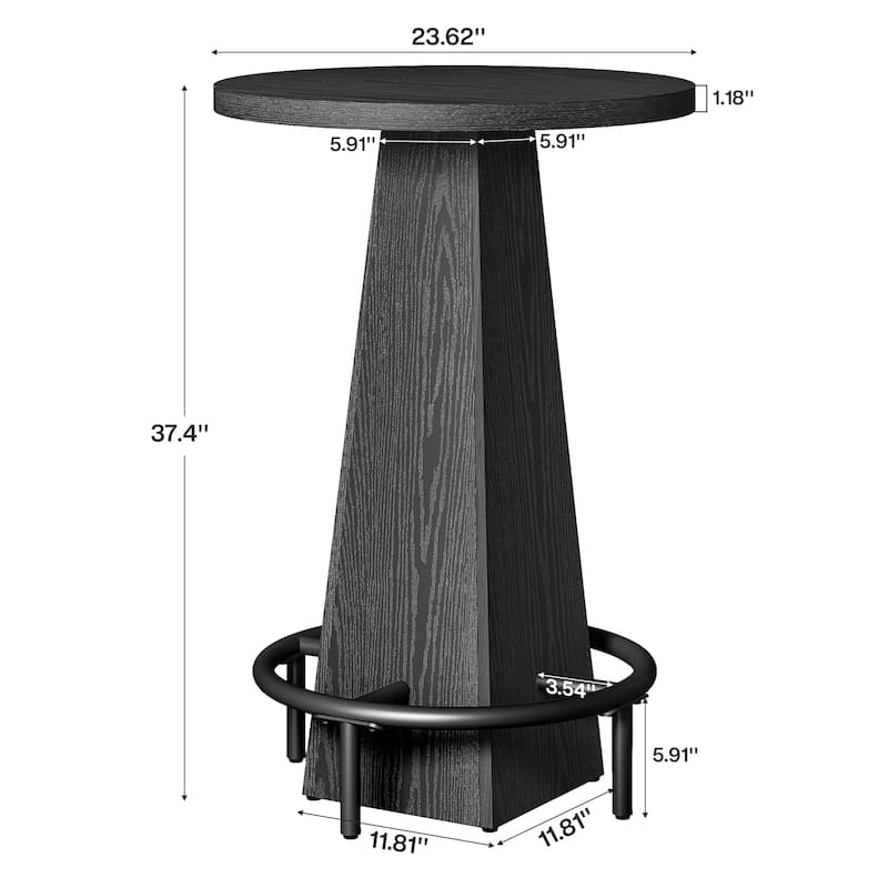 Home Bar Unit, High Round Bar Table with Footrest for Pub, Dining Room, Kitchen - 23.62" L x 23.62" W x 37.4" H