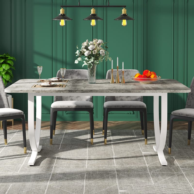 Rectangular Dining Table for 4 to 6, 63 Inch Modern Kitchen Table with Faux Marble Table Top and Metal Legs