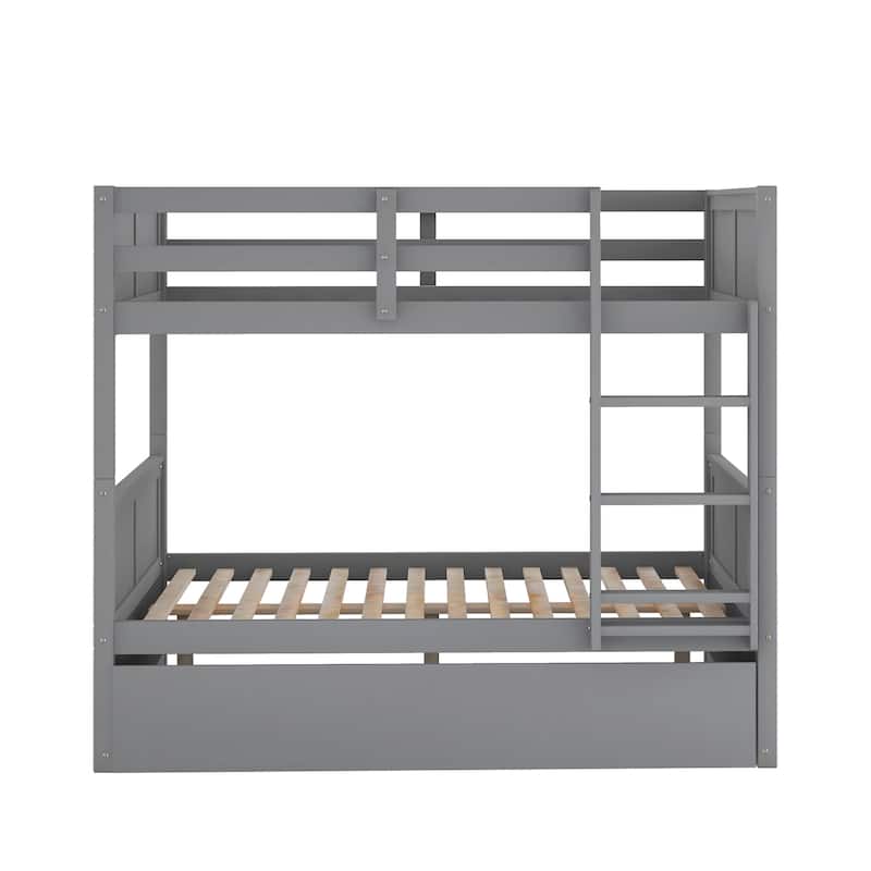 Full Over Full Bunk Bed with Twin Size Trundle, Gray