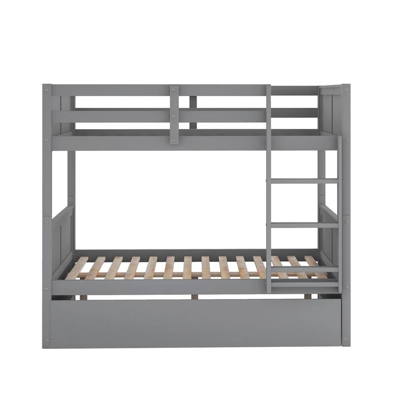 Full Over Full Bunk Bed with Twin Trundle, Convertible to 2 Platform Beds, Gray/White/Walnut/Espresso