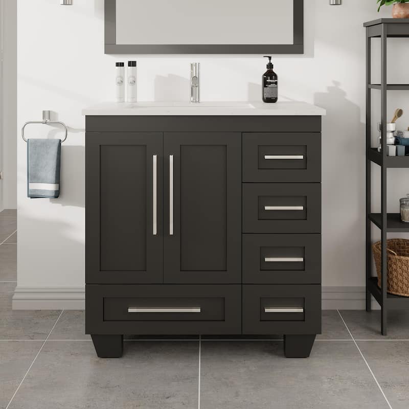 Loon 30"W Bath Vanity with Carrara Quartz Vanity Top & Undermount Sink - Espresso