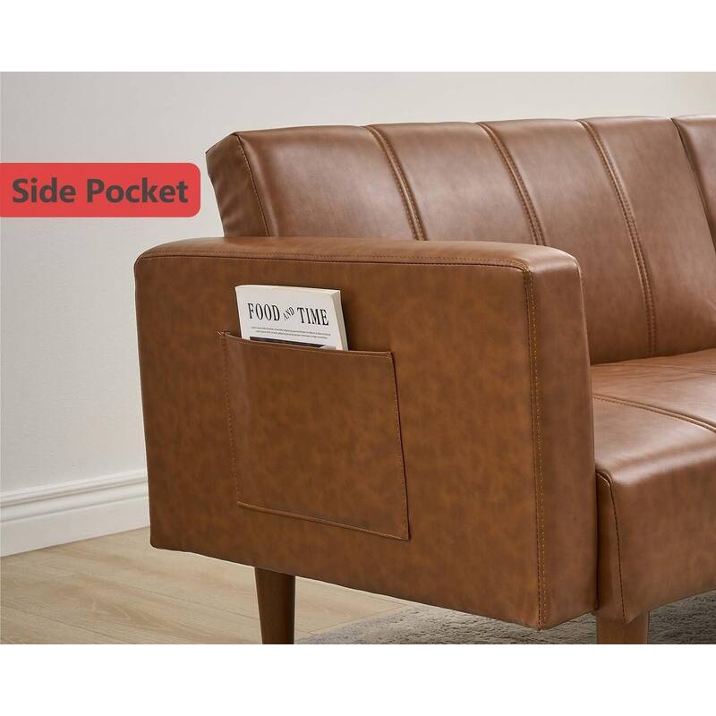 75" Futon Sofa Bed, Mid-Century Modern Futon Couch, Convertible Sleeper Sofa