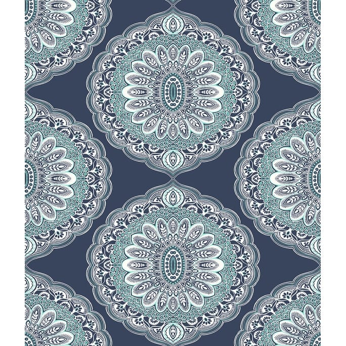 Chesapeake Bolinas Navy Medallion Wallpaper - 20.5in x 396in x 0.025in