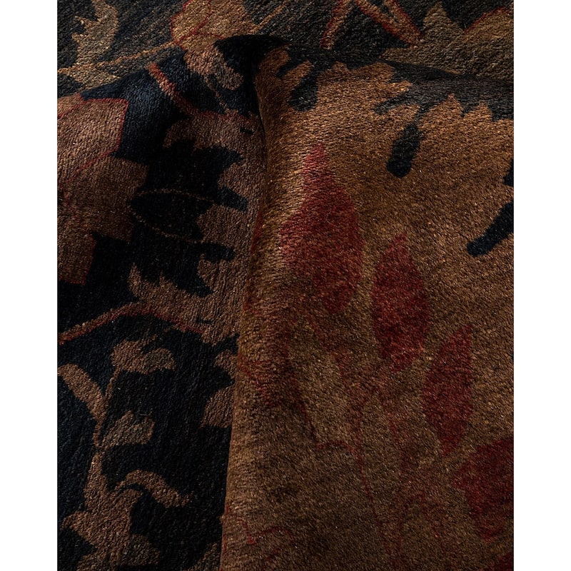 Overton Hand Knotted Wool Vintage Inspired Modern Contemporary Overdyed Navy Area Rug - 12' 0" x 15' 9"