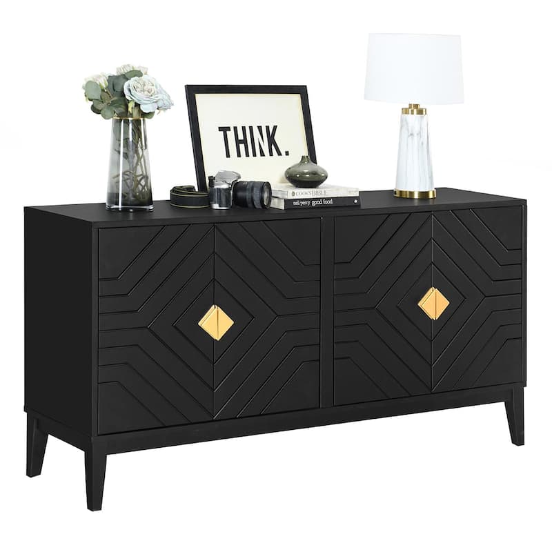 Modern Rubberwood Sideboard Buffet Cabinet with Ample Storage and Conical Feet for Living and Dining Room