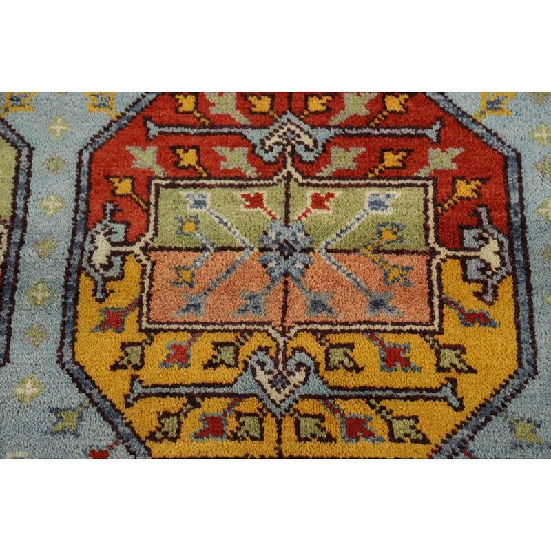 Geometric Blue Khotan Indian Area Rug Handmade Wool Carpet - 7'11"x 9'10"